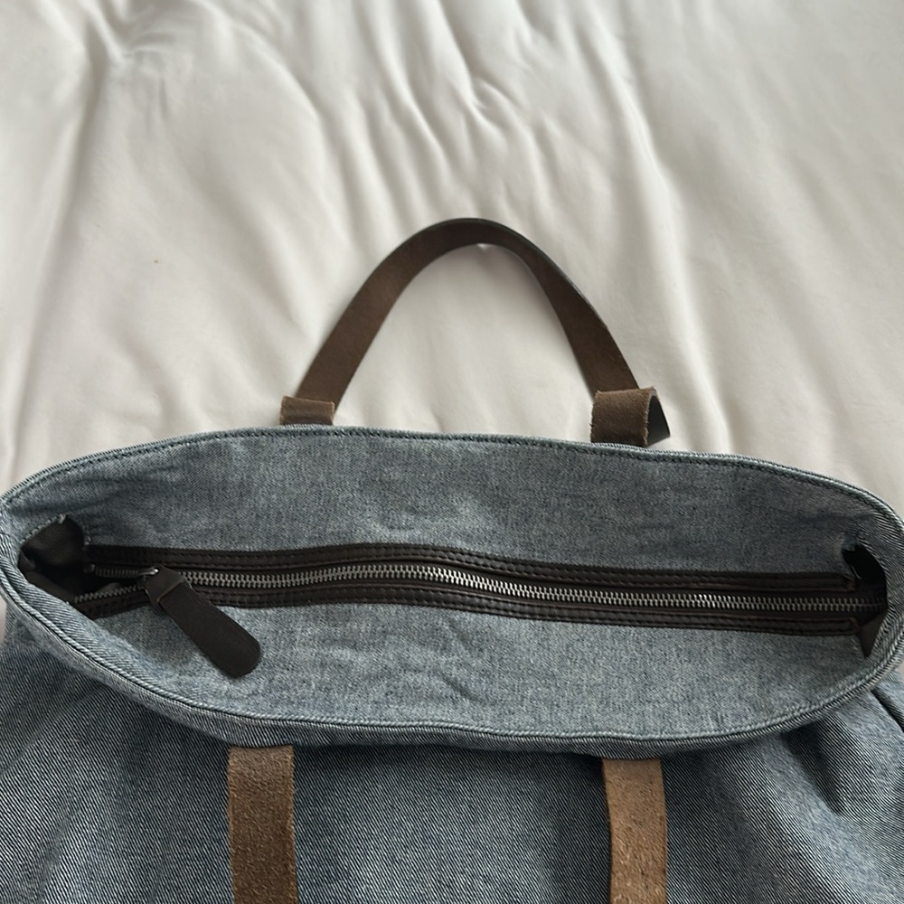 Everlane Gray Tote Bag Brown‎ Leather Handles Zip Closure & Inner Pocket - Picture 2 of 8